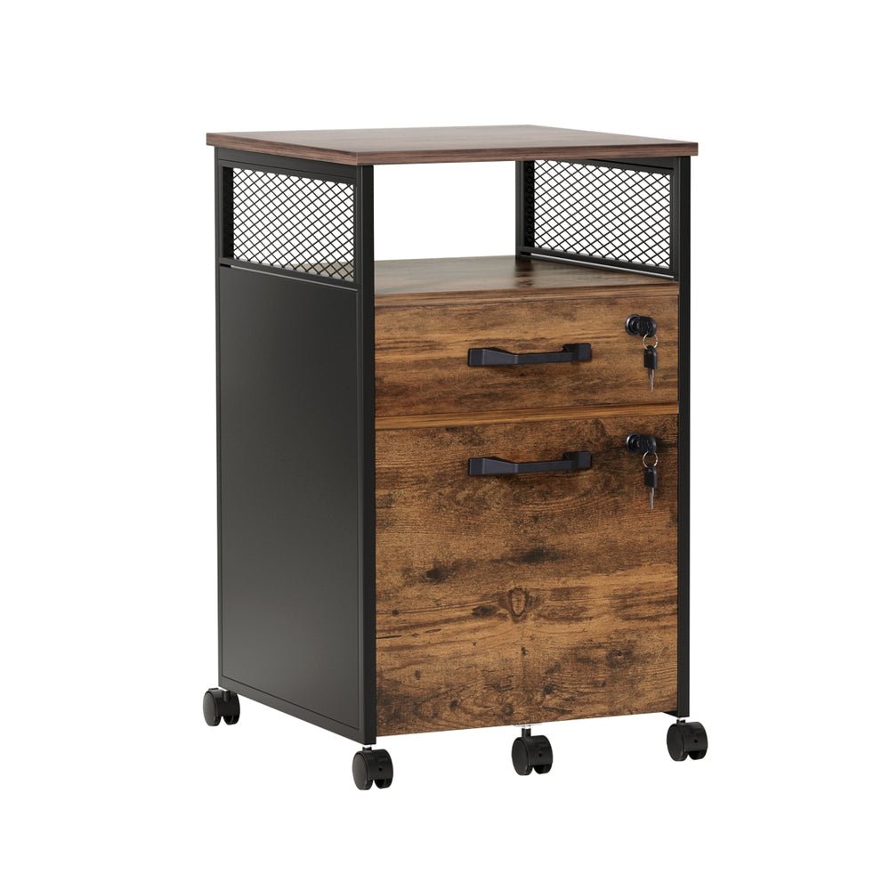 Filing Cabinet File Cabinet with Wheels 2 Drawer Storage Rustic Brown - Furniture > Office > Storage Cabinets - Rivercity House & Home Co. (ABN 18 642 972 209) - Affordable Modern Furniture Australia