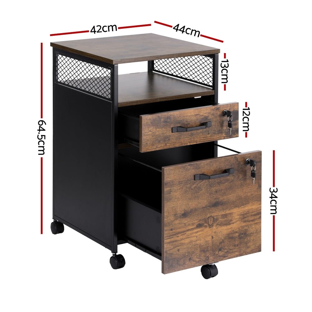 Filing Cabinet File Cabinet with Wheels 2 Drawer Storage Rustic Brown - Furniture > Office > Storage Cabinets - Rivercity House & Home Co. (ABN 18 642 972 209) - Affordable Modern Furniture Australia