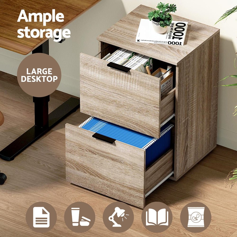 Filing Cabinet Files Storage Office Shelves File Organiser Oak 2 Drawer - Home & Garden > Home Office Accessories > Filing & Organisation - Rivercity House & Home Co. (ABN 18 642 972 209) - Affordable Modern Furniture Australia