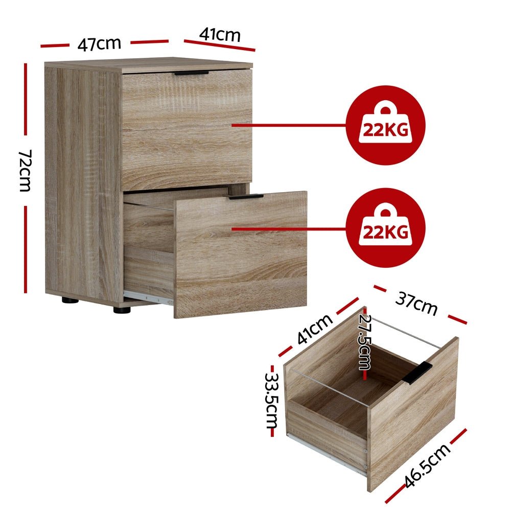 Filing Cabinet Files Storage Office Shelves File Organiser Oak 2 Drawer - Home & Garden > Home Office Accessories > Filing & Organisation - Rivercity House & Home Co. (ABN 18 642 972 209) - Affordable Modern Furniture Australia