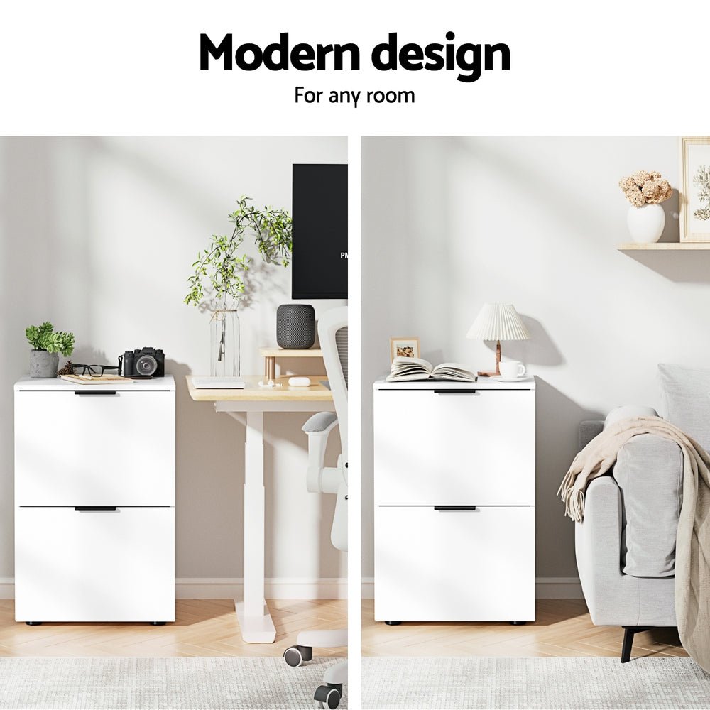 Filing Cabinet Files Storage Office Shelves File Organiser White 2 Drawer - Furniture > Office - Rivercity House & Home Co. (ABN 18 642 972 209) - Affordable Modern Furniture Australia