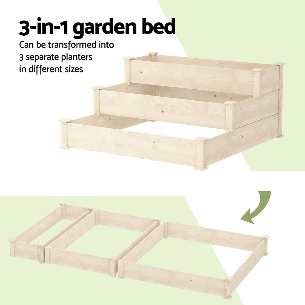 Fingers 3 - Tier Wooden Raised Garden Bed Elevated Ground Vegetable Planter Box - Home & Garden > Garden Beds - Rivercity House & Home Co. (ABN 18 642 972 209) - Affordable Modern Furniture Australia