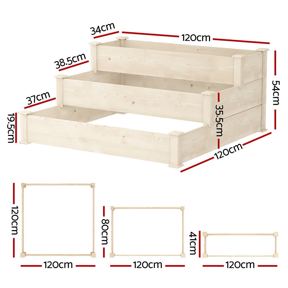 Fingers 3 - Tier Wooden Raised Garden Bed Elevated Ground Vegetable Planter Box - Home & Garden > Garden Beds - Rivercity House & Home Co. (ABN 18 642 972 209) - Affordable Modern Furniture Australia