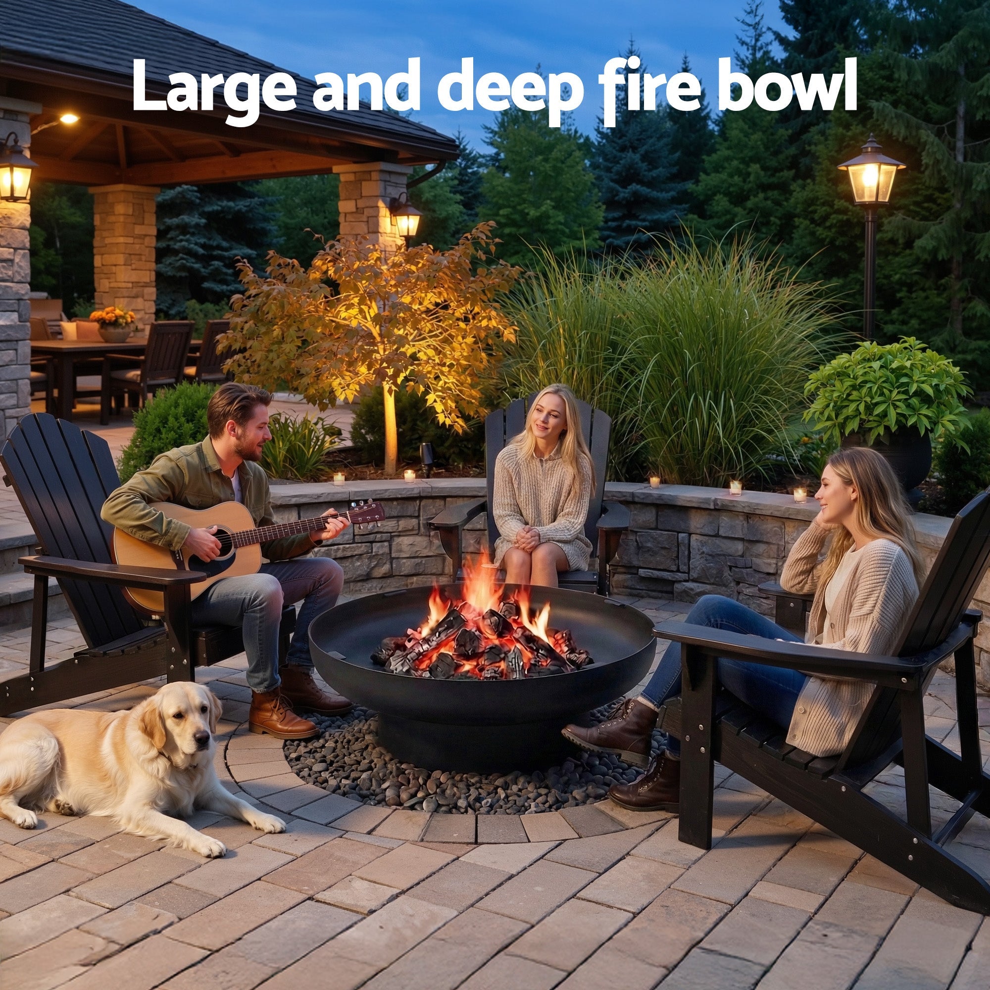 Fire Pit Table with Lid Deep Fire Bowl Wood Burning BBQ Grill for Backyard Camping Patio Picnic - Home & Garden > Firepits > Fire Pits - Rivercity House & Home Co. (ABN 18 642 972 209) - Affordable Modern Furniture Australia