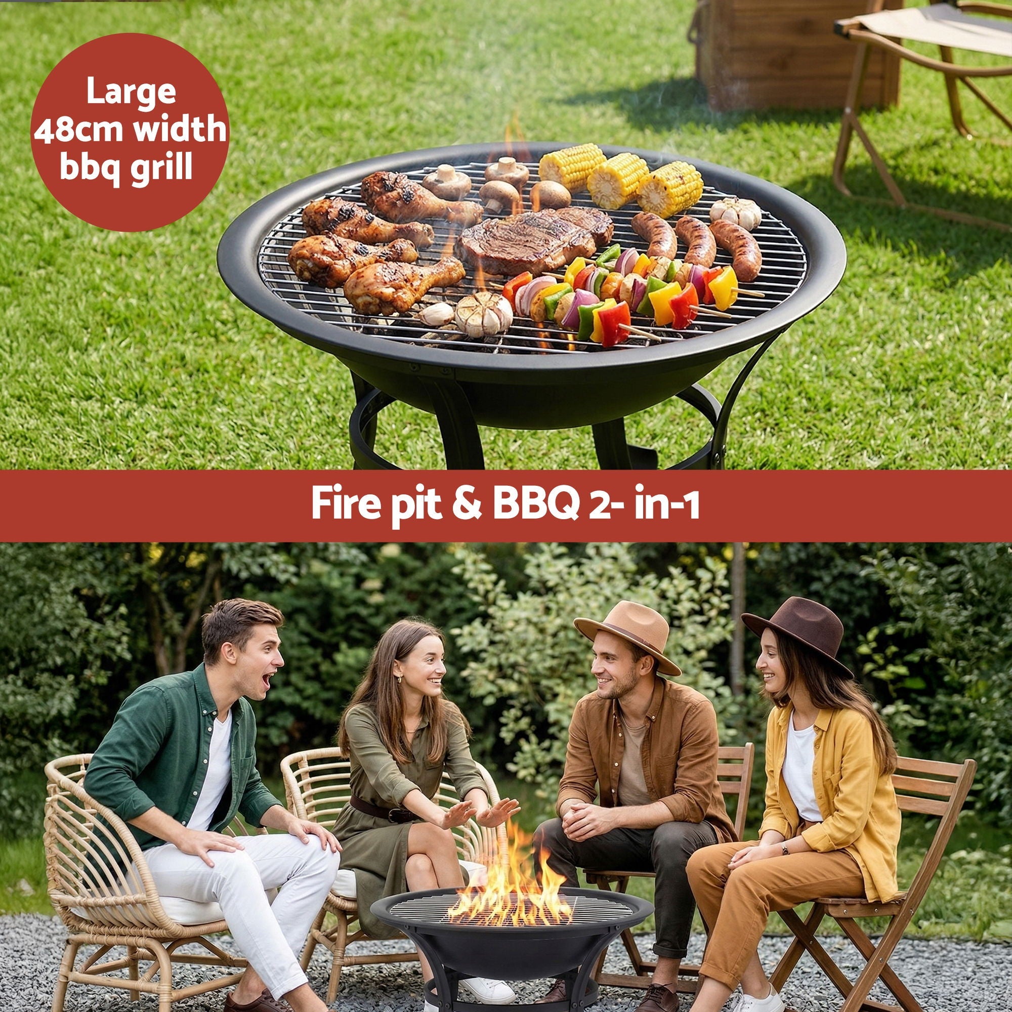 Fire Pit with Mesh Lid and Fire Picker BBQ Grill Wood Burning Outdoor Camping - Home & Garden > Firepits > Fire Pits - Rivercity House & Home Co. (ABN 18 642 972 209) - Affordable Modern Furniture Australia