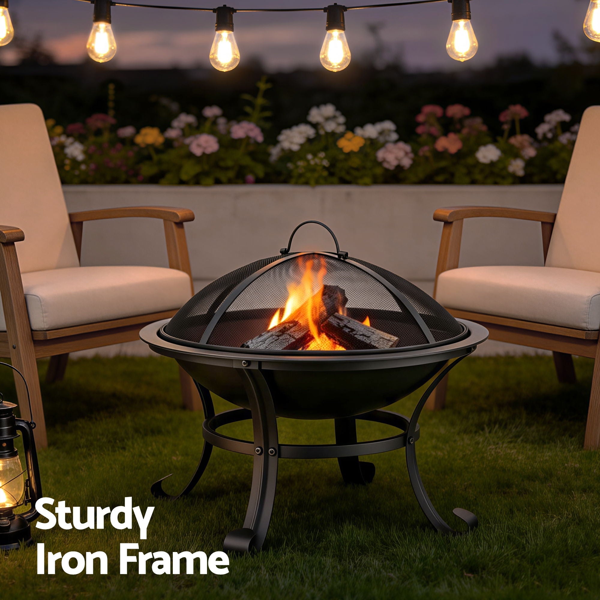 Fire Pit with Mesh Lid and Fire Picker BBQ Grill Wood Burning Outdoor Camping - Home & Garden > Firepits > Fire Pits - Rivercity House & Home Co. (ABN 18 642 972 209) - Affordable Modern Furniture Australia