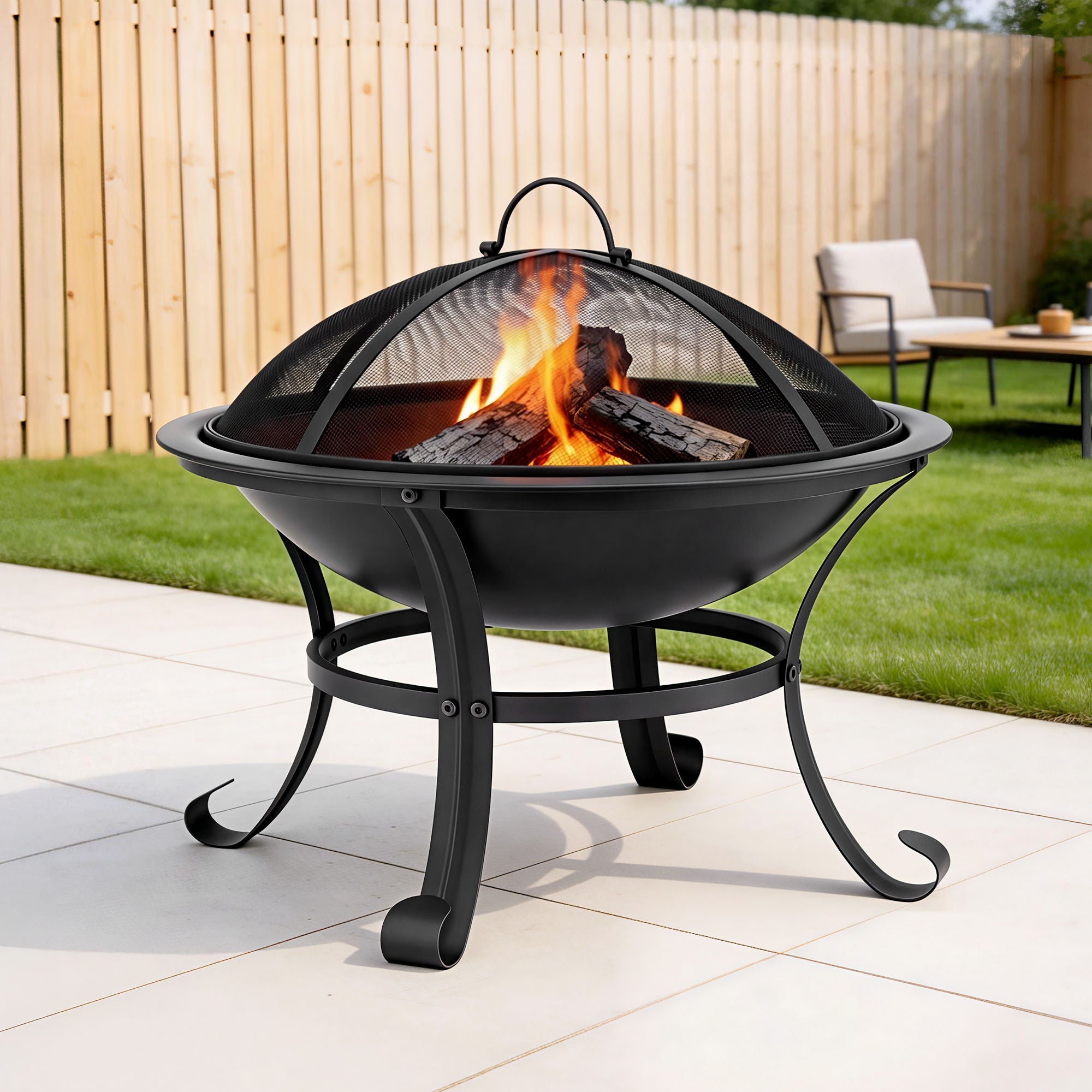 Fire Pit with Mesh Lid and Fire Picker BBQ Grill Wood Burning Outdoor Camping - Home & Garden > Firepits > Fire Pits - Rivercity House & Home Co. (ABN 18 642 972 209) - Affordable Modern Furniture Australia