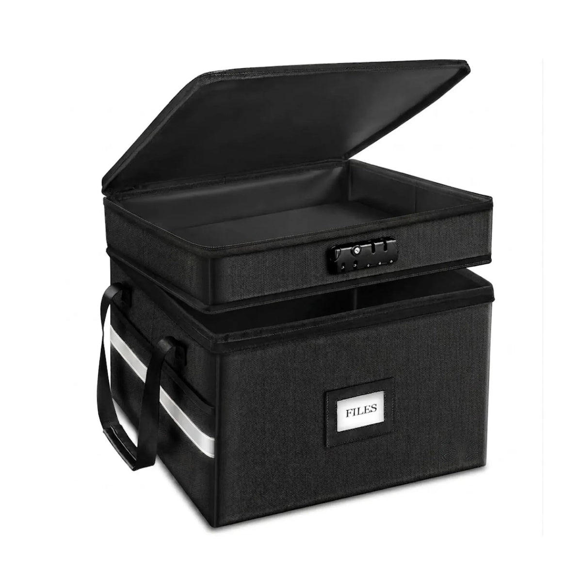 Fireproof Document Box with Lock and Hanging File Storage - Black Fabric - Home & Garden > Home Office Accessories > Desk Accessories - Rivercity House & Home Co. (ABN 18 642 972 209) - Affordable Modern Furniture Australia