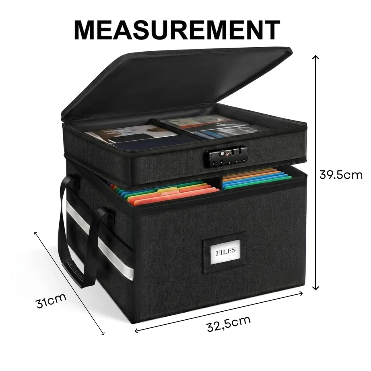 Fireproof Document Box with Lock and Hanging File Storage - Black Fabric - Home & Garden > Home Office Accessories > Desk Accessories - Rivercity House & Home Co. (ABN 18 642 972 209) - Affordable Modern Furniture Australia