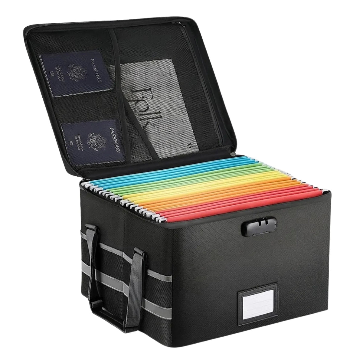 Fireproof Document Box with Lock, Collapsible, Glass Fiber, Reflective Strip - Black - Home & Garden > Home Office Accessories > Desk Accessories - Rivercity House & Home Co. (ABN 18 642 972 209) - Affordable Modern Furniture Australia