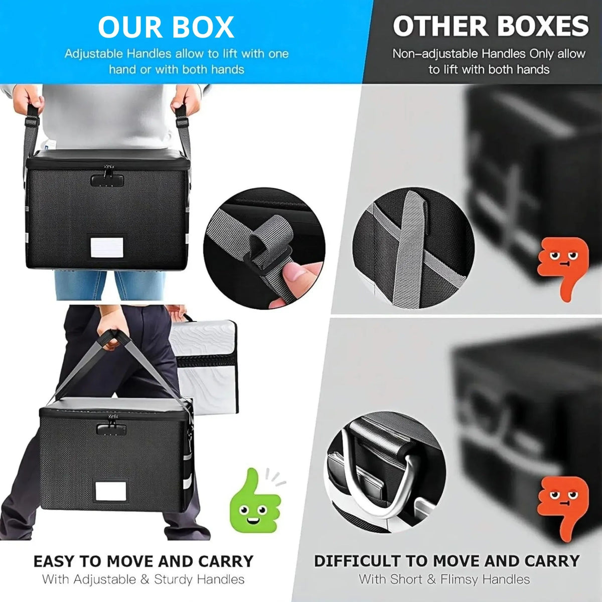 Fireproof Document Box with Lock, Collapsible, Glass Fiber, Reflective Strip - Black - Home & Garden > Home Office Accessories > Desk Accessories - Rivercity House & Home Co. (ABN 18 642 972 209) - Affordable Modern Furniture Australia