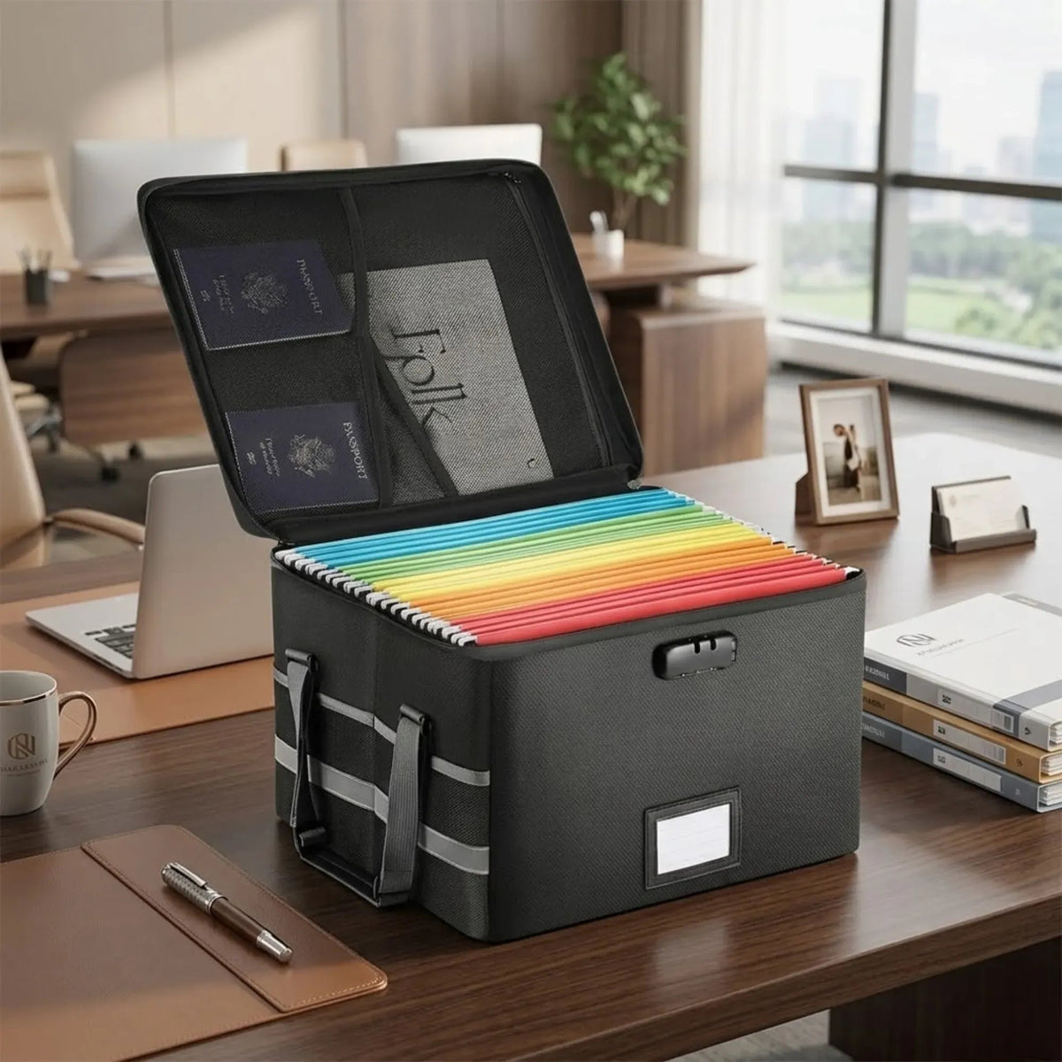 Fireproof Document Box with Lock, Collapsible, Glass Fiber, Reflective Strip - Black - Home & Garden > Home Office Accessories > Desk Accessories - Rivercity House & Home Co. (ABN 18 642 972 209) - Affordable Modern Furniture Australia