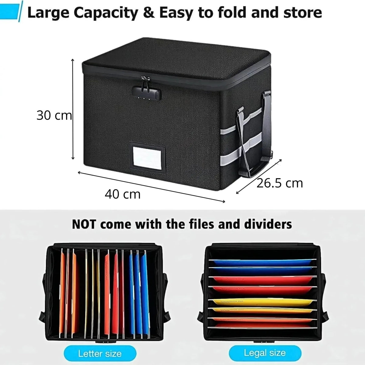 Fireproof Document Box with Lock, Collapsible, Glass Fiber, Reflective Strip - Black - Home & Garden > Home Office Accessories > Desk Accessories - Rivercity House & Home Co. (ABN 18 642 972 209) - Affordable Modern Furniture Australia