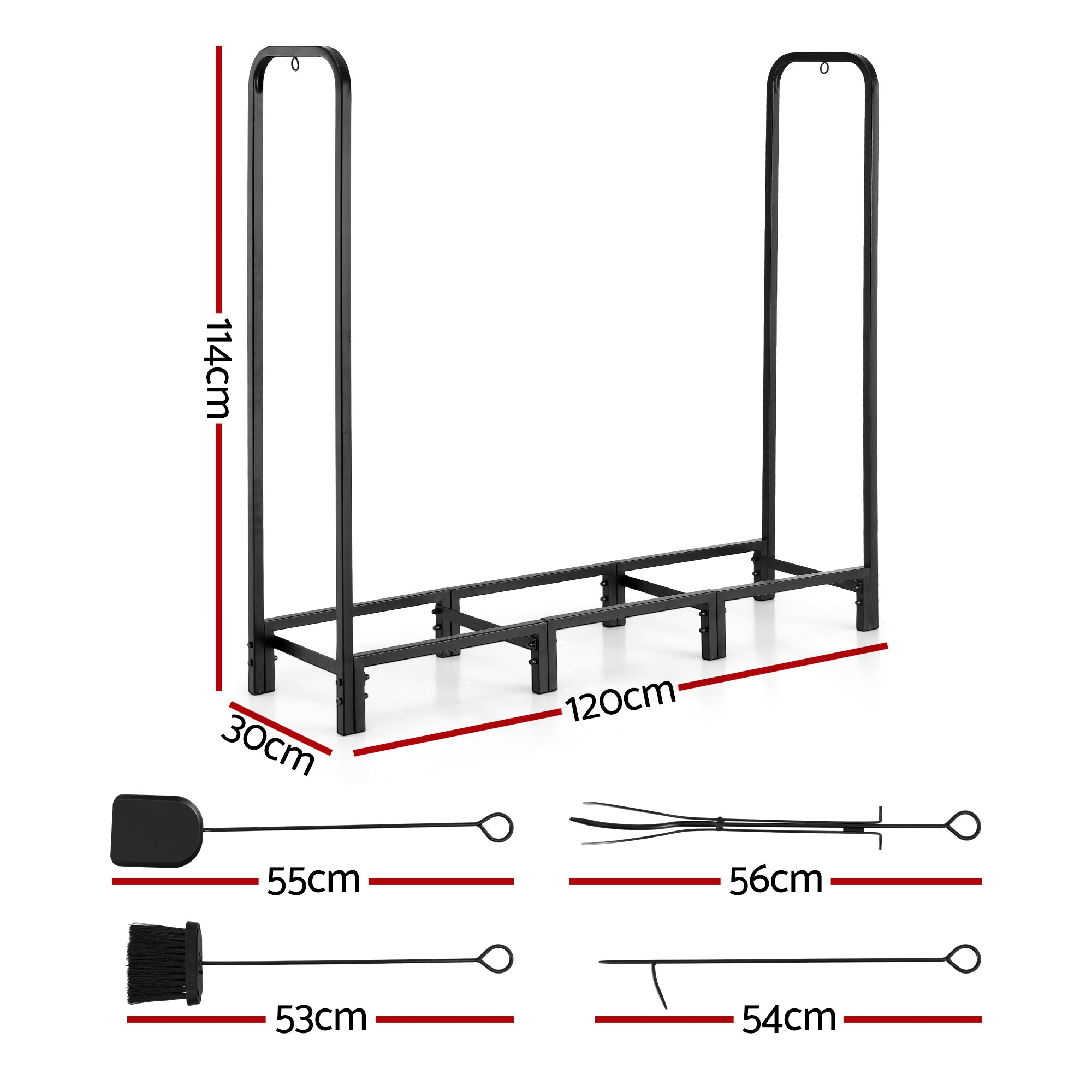 Firewood Rack 120cm Wood Rack 3 Sizes Firewood Storage with Tools Black - Home & Garden > Garden Tools > Gardening Accessories - Rivercity House & Home Co. (ABN 18 642 972 209) - Affordable Modern Furniture Australia