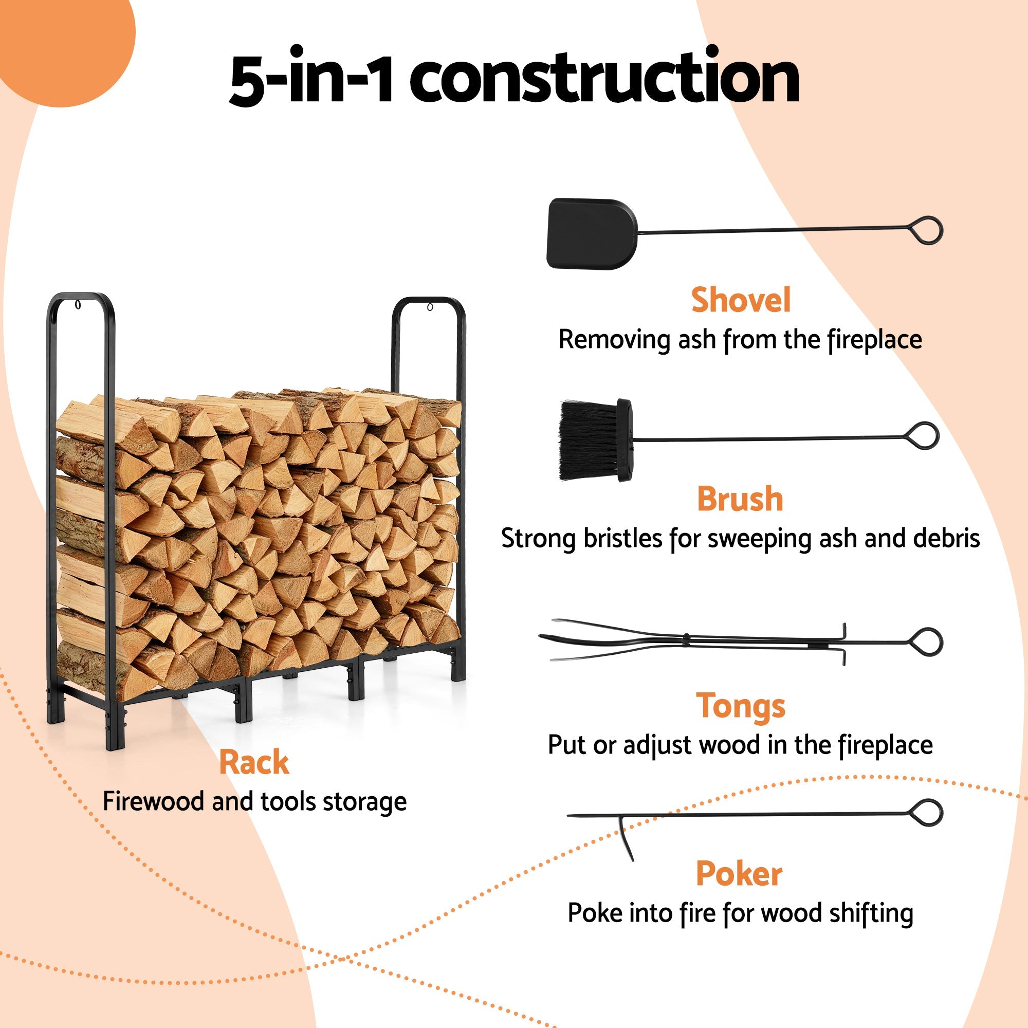 Firewood Rack 120cm Wood Rack 3 Sizes Firewood Storage with Tools Black - Home & Garden > Garden Tools > Gardening Accessories - Rivercity House & Home Co. (ABN 18 642 972 209) - Affordable Modern Furniture Australia