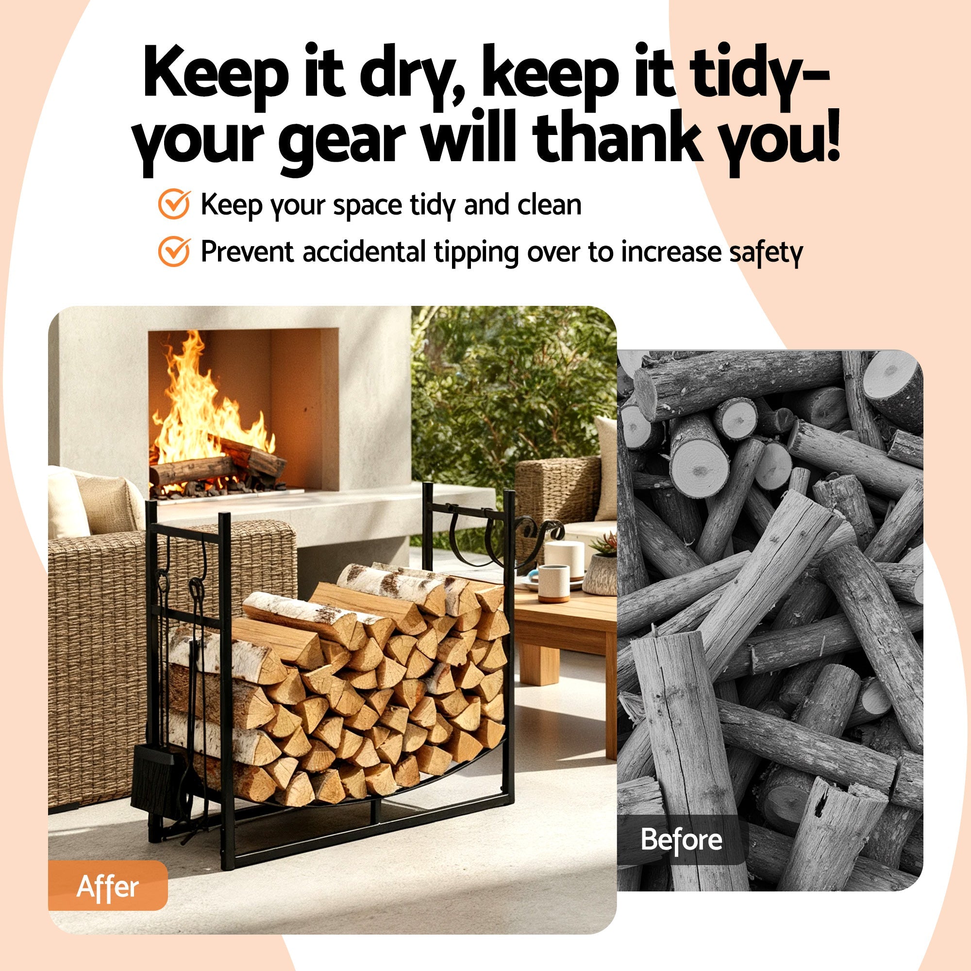 Firewood Rack 84cm Wood Rack Firewood Storage Indoor Outdoor Black - Home & Garden > Garden Tools > Gardening Accessories - Rivercity House & Home Co. (ABN 18 642 972 209) - Affordable Modern Furniture Australia