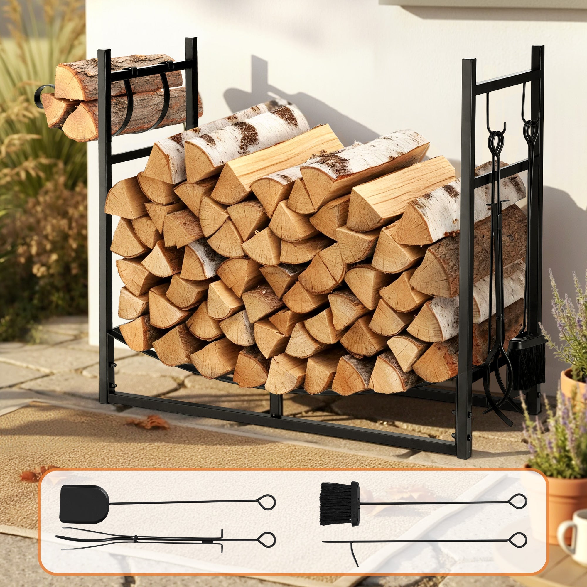Firewood Rack 84cm Wood Rack Firewood Storage Indoor Outdoor Black - Home & Garden > Garden Tools > Gardening Accessories - Rivercity House & Home Co. (ABN 18 642 972 209) - Affordable Modern Furniture Australia