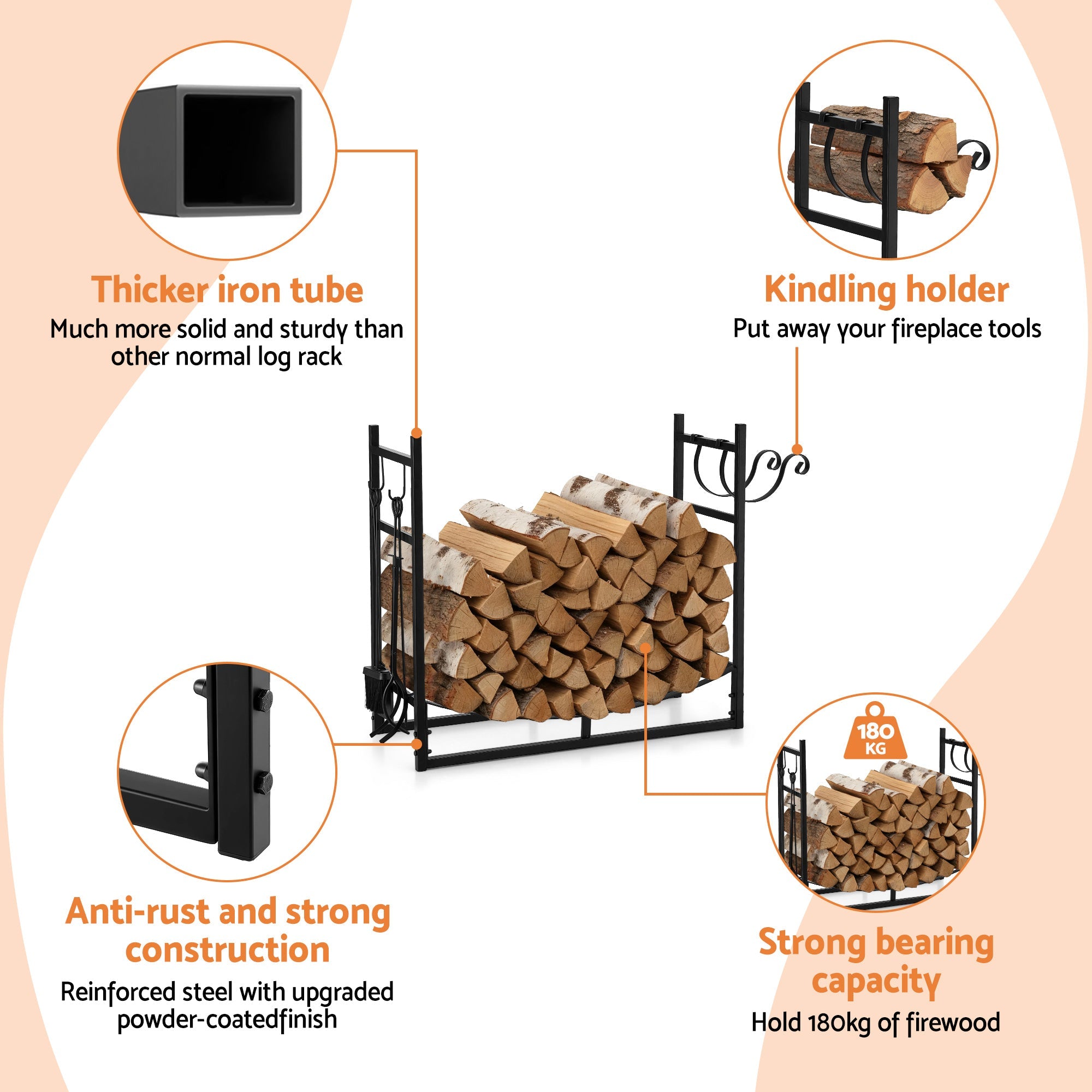 Firewood Rack 84cm Wood Rack Firewood Storage Indoor Outdoor Black - Home & Garden > Garden Tools > Gardening Accessories - Rivercity House & Home Co. (ABN 18 642 972 209) - Affordable Modern Furniture Australia