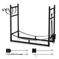 Firewood Rack 110cm Heavy-Duty Wood Storage with Tools - Black