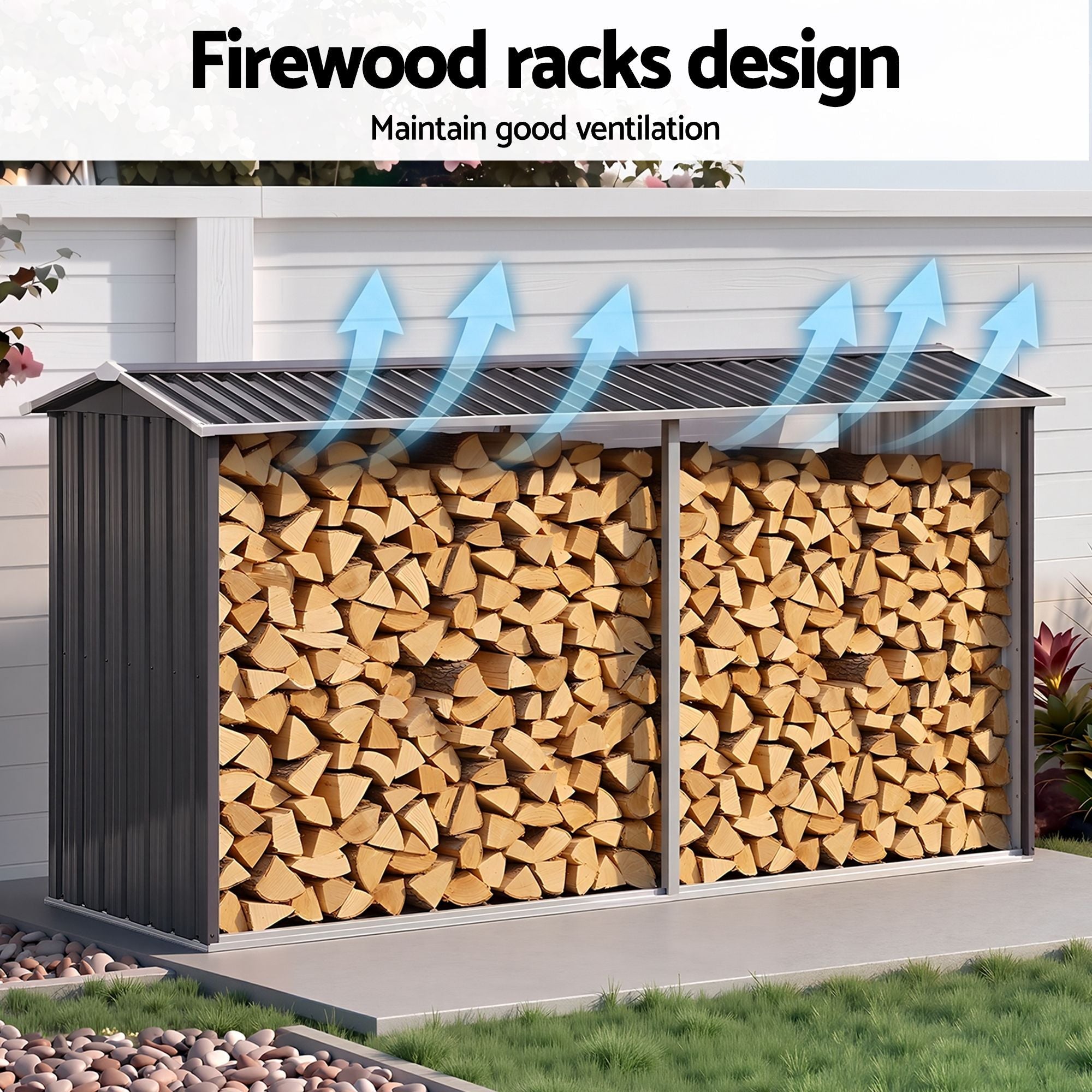 Firewood Storage Shed 334.5cm x 92cm Outdoor Log Rack Galvanised Steel - Grey - Home & Garden > Storage > Sheds - Rivercity House & Home Co. (ABN 18 642 972 209) - Affordable Modern Furniture Australia