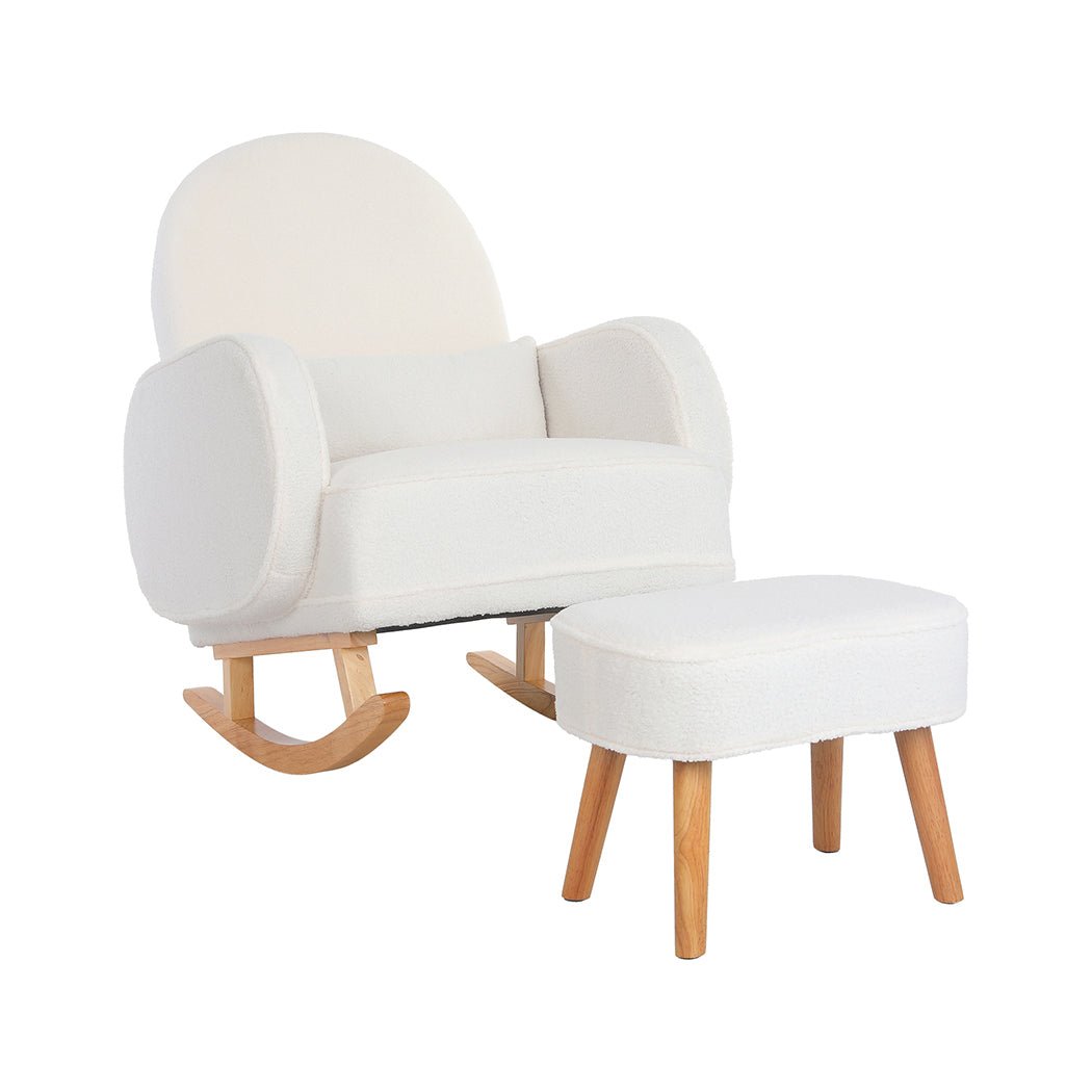 Fleece Rocking Chair with Footstool - Beige - Rivercity House & Home Co. (ABN 18 642 972 209) - Affordable Modern Furniture Australia