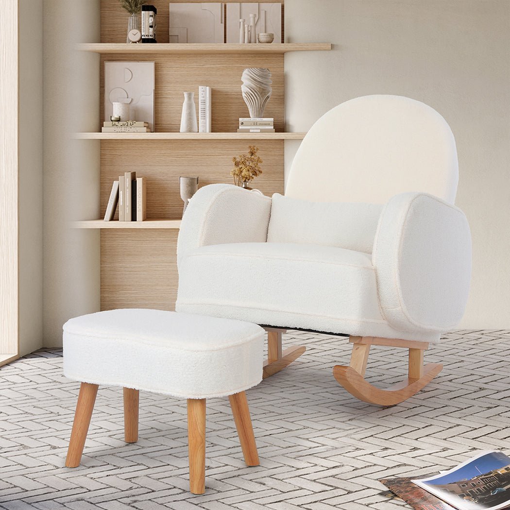 Fleece Rocking Chair with Footstool - Beige - Rivercity House & Home Co. (ABN 18 642 972 209) - Affordable Modern Furniture Australia