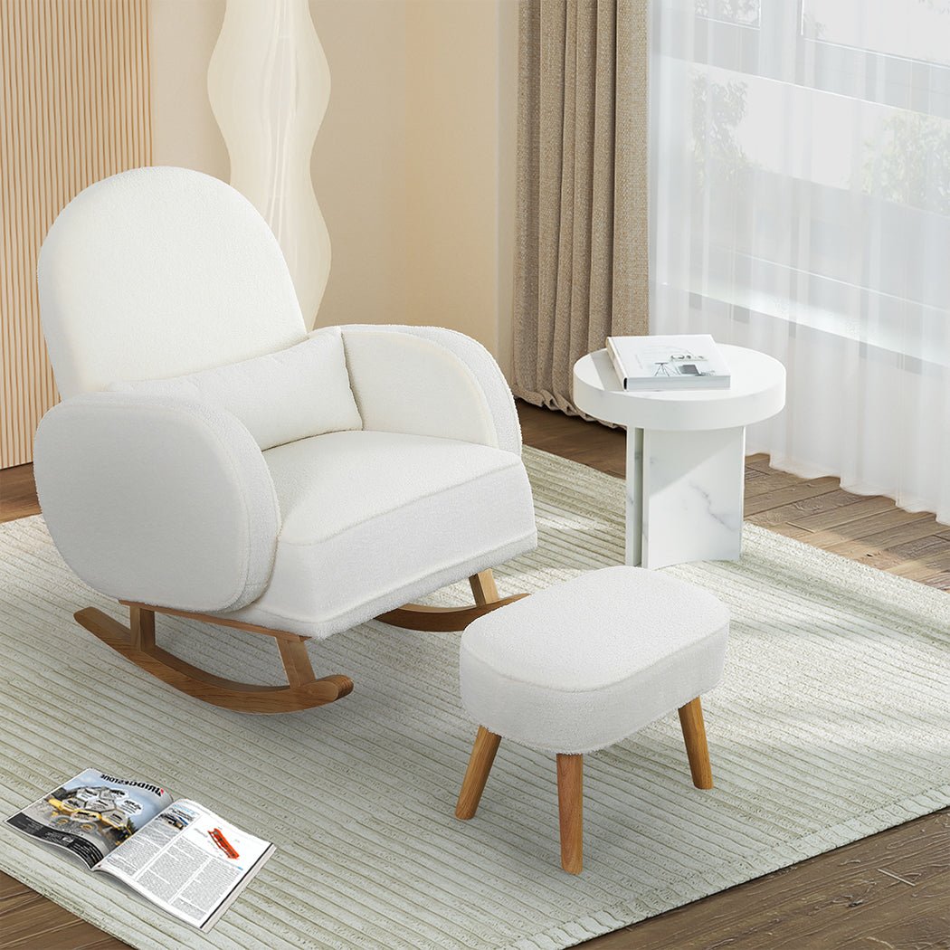 Fleece Rocking Chair with Footstool - Beige - Rivercity House & Home Co. (ABN 18 642 972 209) - Affordable Modern Furniture Australia