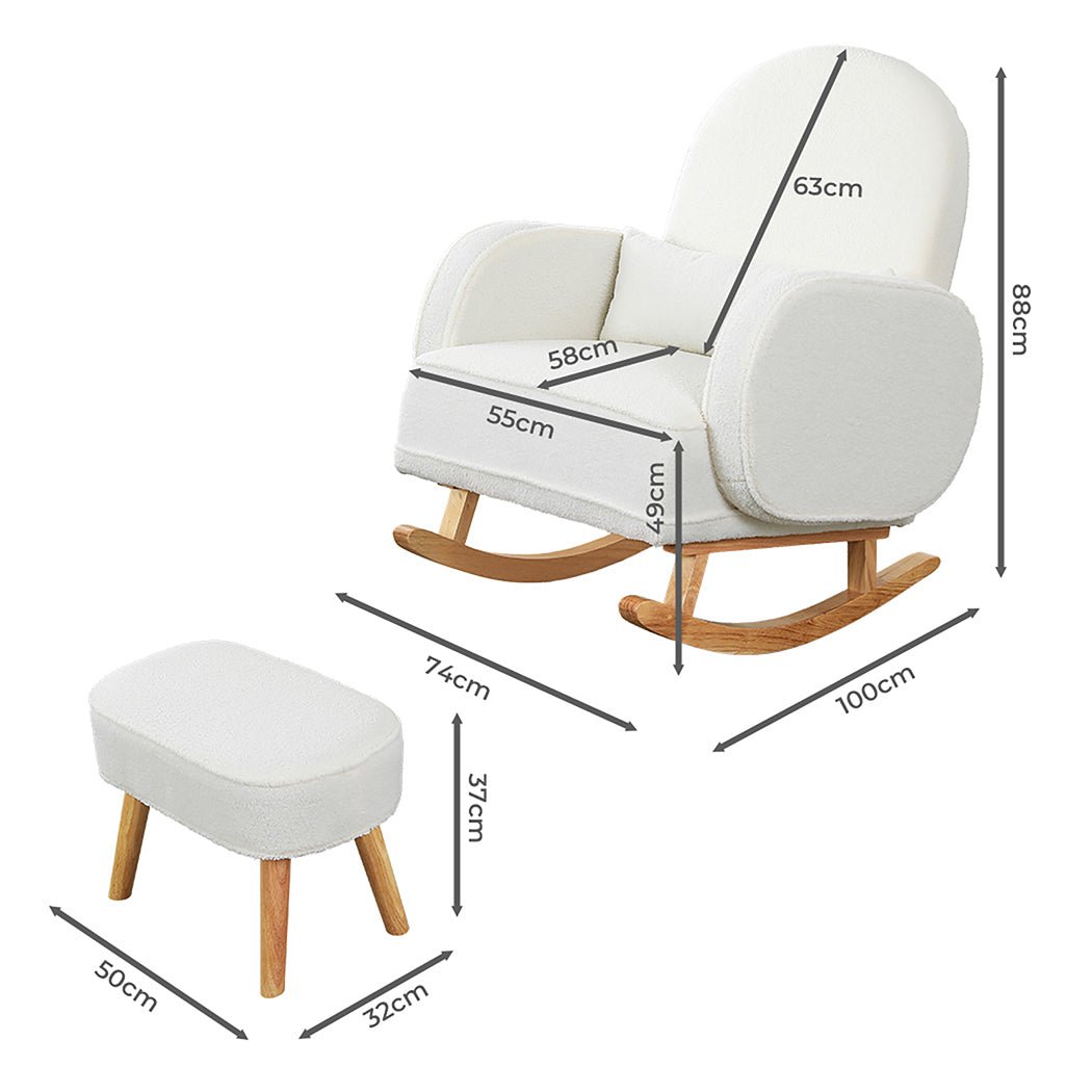 Fleece Rocking Chair with Footstool - Beige - Rivercity House & Home Co. (ABN 18 642 972 209) - Affordable Modern Furniture Australia