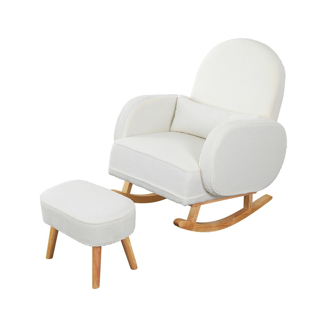 Fleece Rocking Chair with Footstool - Beige - Rivercity House & Home Co. (ABN 18 642 972 209) - Affordable Modern Furniture Australia