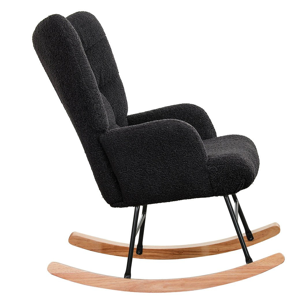 Fleece Rocking Chair with Solid Wood Rockers - Grey - Rivercity House & Home Co. (ABN 18 642 972 209) - Affordable Modern Furniture Australia