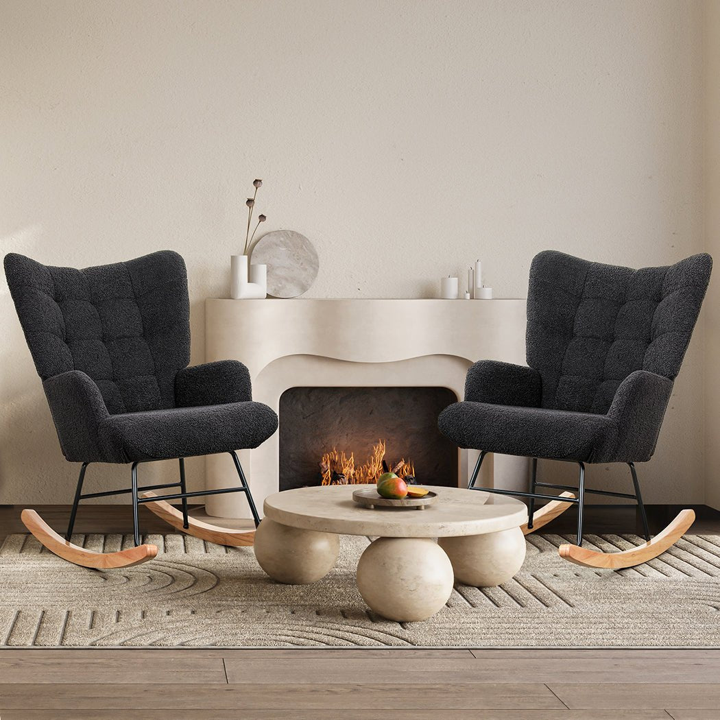 Fleece Rocking Chair with Solid Wood Rockers - Grey - Rivercity House & Home Co. (ABN 18 642 972 209) - Affordable Modern Furniture Australia