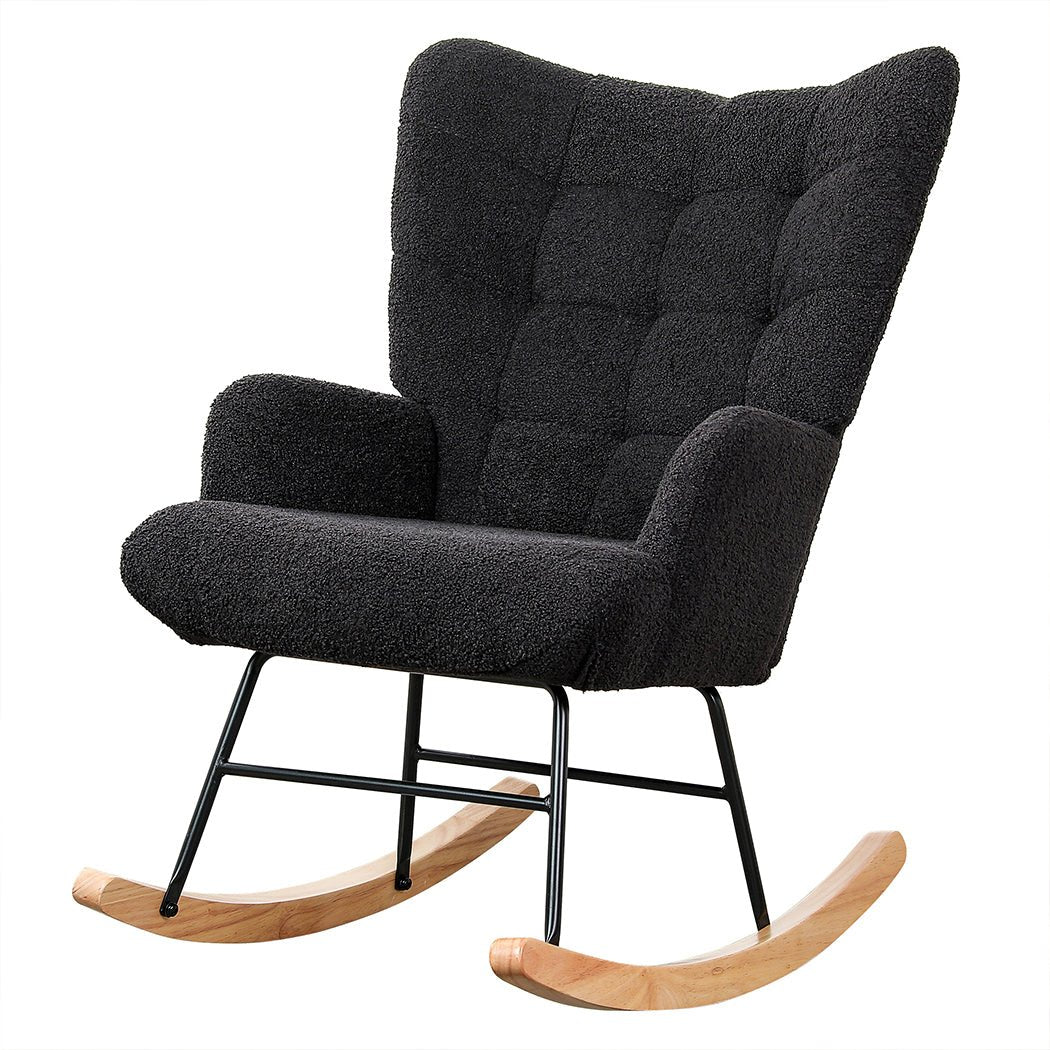 Fleece Rocking Chair with Solid Wood Rockers - Grey - Rivercity House & Home Co. (ABN 18 642 972 209) - Affordable Modern Furniture Australia