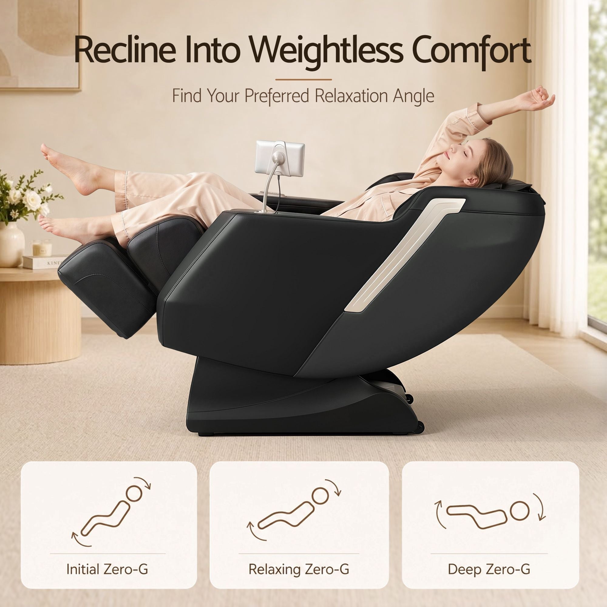 Flex Massage Chair Full Body Zero Gravity Recliner with Heat, 24 Airbags, Foot Massage, 6 Auto Programs, Voice Control, Bluetooth Speakers, Screen Control, Extendable Footrest - Black - Furniture > Bar Stools & Chairs > Massage Chairs - Rivercity House & Home Co. (ABN 18 642 972 209) - Affordable Modern Furniture Australia
