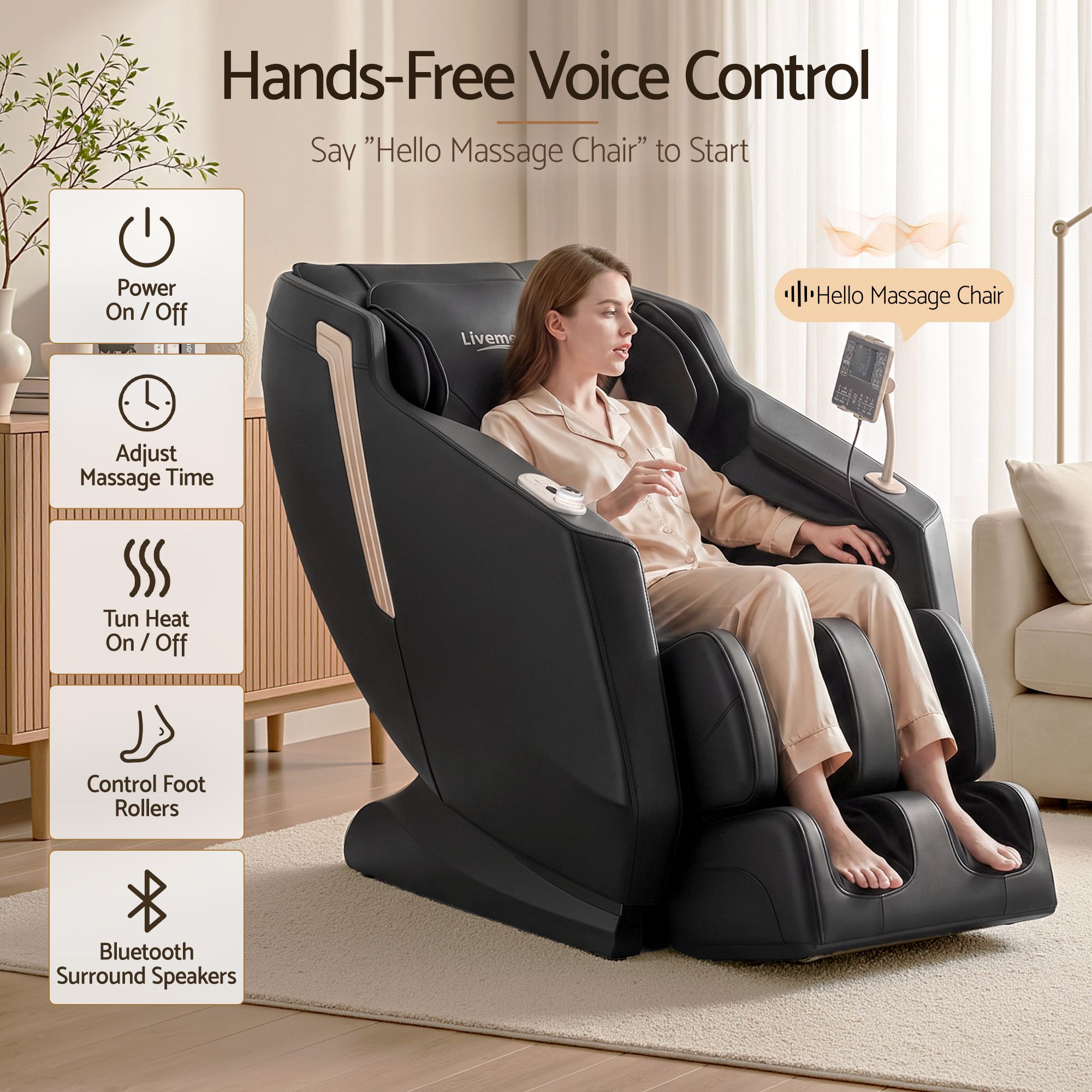 Flex Massage Chair Full Body Zero Gravity Recliner with Heat, 24 Airbags, Foot Massage, 6 Auto Programs, Voice Control, Bluetooth Speakers, Screen Control, Extendable Footrest - Black - Furniture > Bar Stools & Chairs > Massage Chairs - Rivercity House & Home Co. (ABN 18 642 972 209) - Affordable Modern Furniture Australia