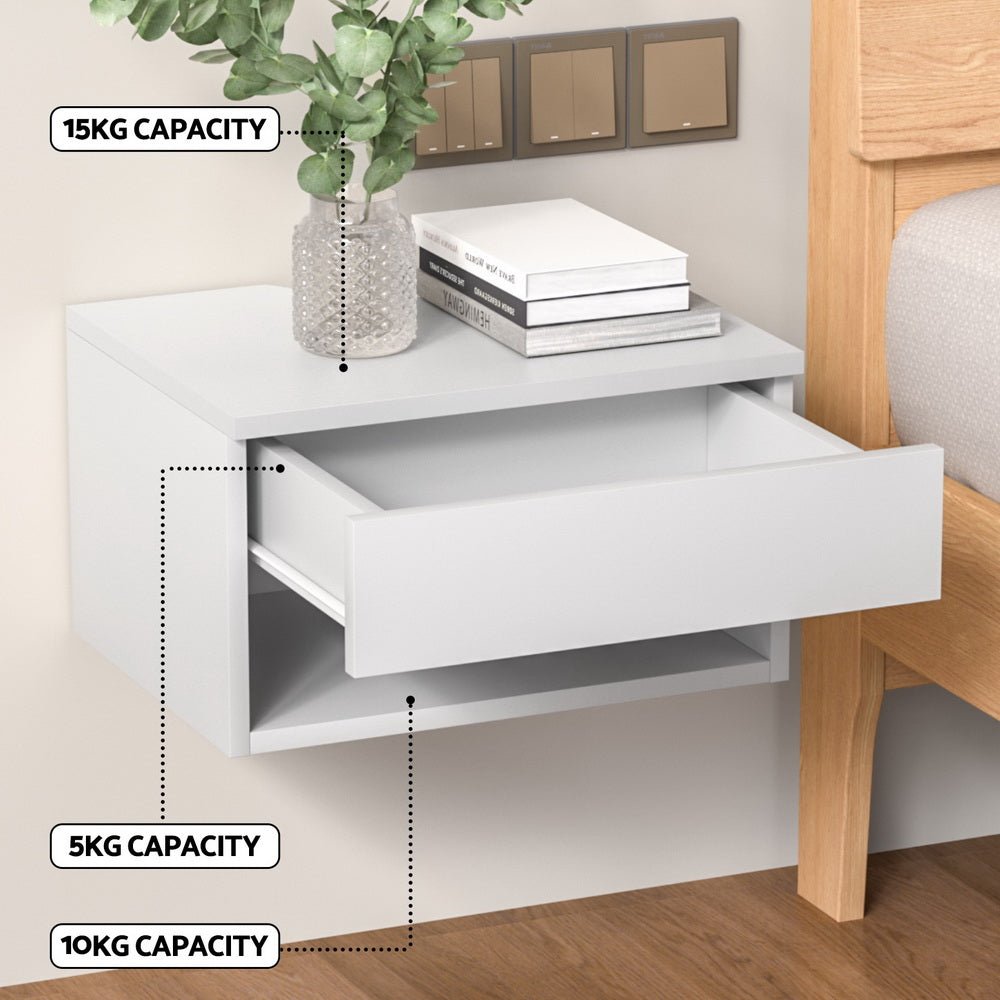 Floating Bedside Table Nightstand Drawer White - Furniture > Bedroom > Bedside Tables - Rivercity House & Home Co. (ABN 18 642 972 209) - Affordable Modern Furniture Australia