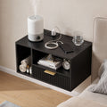 Floating Bedside Table with Charging Station and 1 Drawer - Black