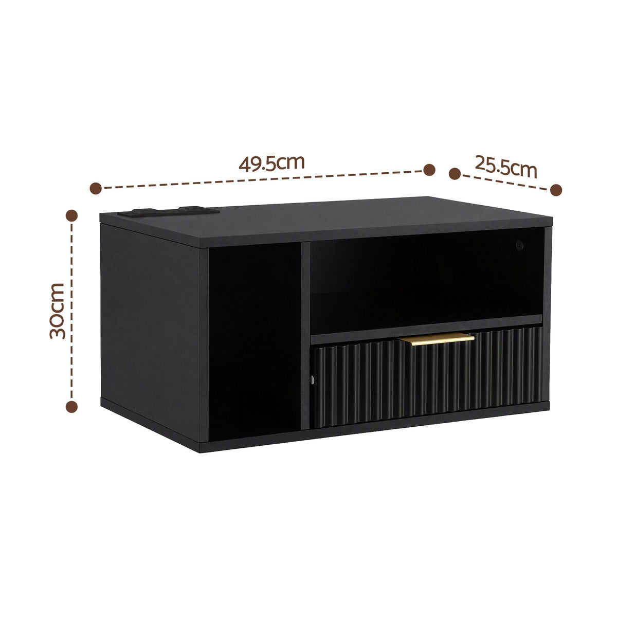 Floating Bedside Table with Charging Station and 1 Drawer - Black - Furniture > Bedroom > Bedside Tables - Rivercity House & Home Co. (ABN 18 642 972 209) - Affordable Modern Furniture Australia