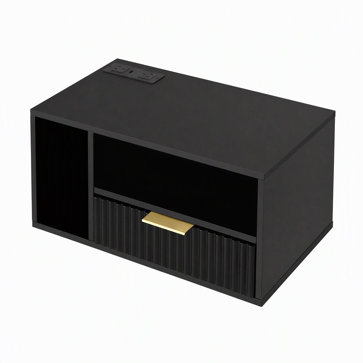 Floating Bedside Table with Charging Station and 1 Drawer - Black - Furniture > Bedroom > Bedside Tables - Rivercity House & Home Co. (ABN 18 642 972 209) - Affordable Modern Furniture Australia