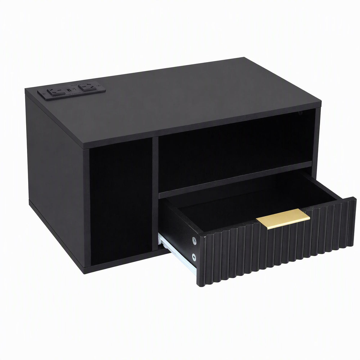 Floating Bedside Table with Charging Station and 1 Drawer - Black - Furniture > Bedroom > Bedside Tables - Rivercity House & Home Co. (ABN 18 642 972 209) - Affordable Modern Furniture Australia