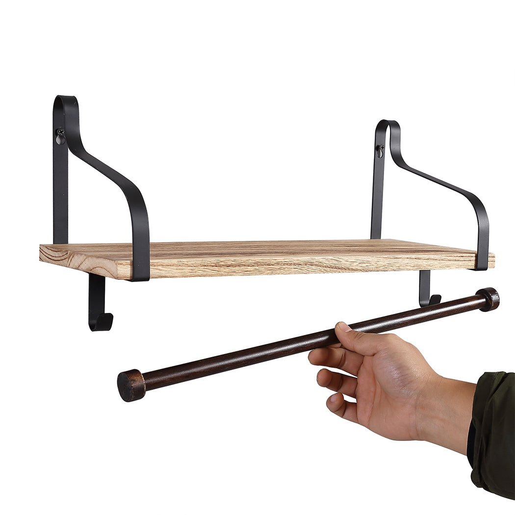 Floating Shelf with Hooks and Metal Backrest - Natural Wood - Rivercity House & Home Co. (ABN 18 642 972 209) - Affordable Modern Furniture Australia
