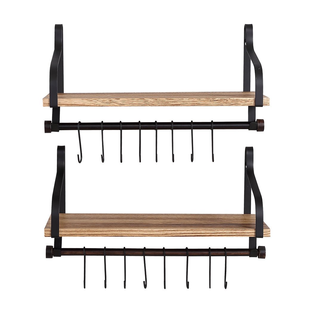 Floating Shelf with Hooks and Metal Backrest - Natural Wood - Rivercity House & Home Co. (ABN 18 642 972 209) - Affordable Modern Furniture Australia