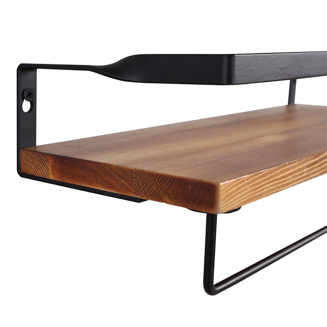 Floating Shelf with Metal Rail and Towel Bar 40cm x 15cm - Natural Wood - Rivercity House & Home Co. (ABN 18 642 972 209) - Affordable Modern Furniture Australia