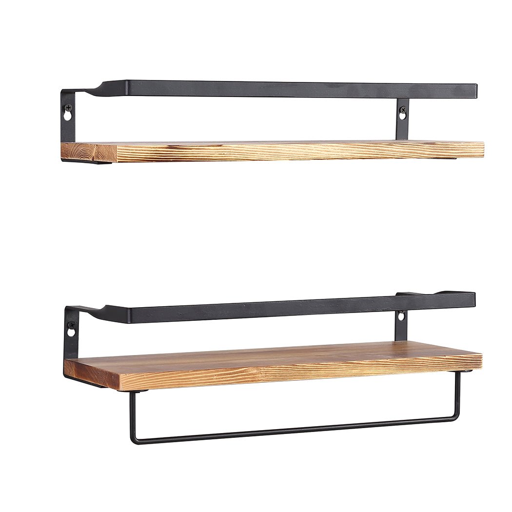 Floating Shelf with Metal Rail and Towel Bar 40cm x 15cm - Natural Wood - Rivercity House & Home Co. (ABN 18 642 972 209) - Affordable Modern Furniture Australia