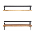 Floating Shelf with Metal Rail and Towel Bar 40cm x 15cm - Natural Wood