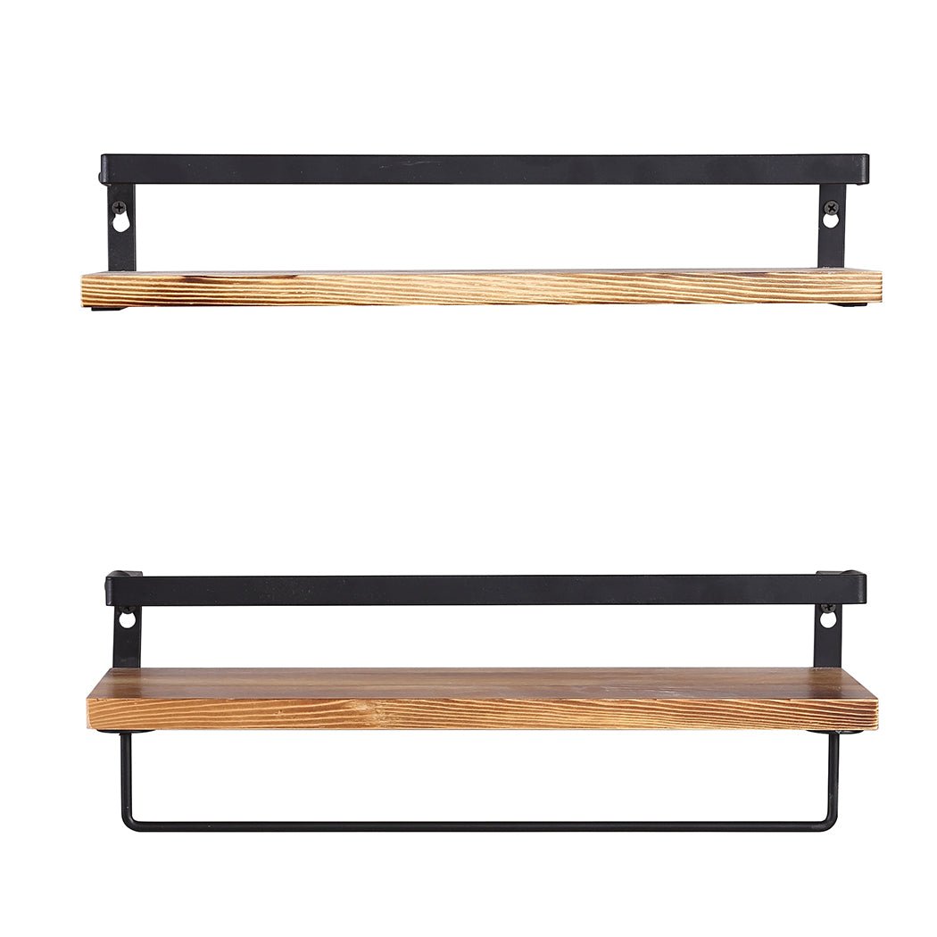 Floating Shelf with Metal Rail and Towel Bar 40cm x 15cm - Natural Wood - Rivercity House & Home Co. (ABN 18 642 972 209) - Affordable Modern Furniture Australia