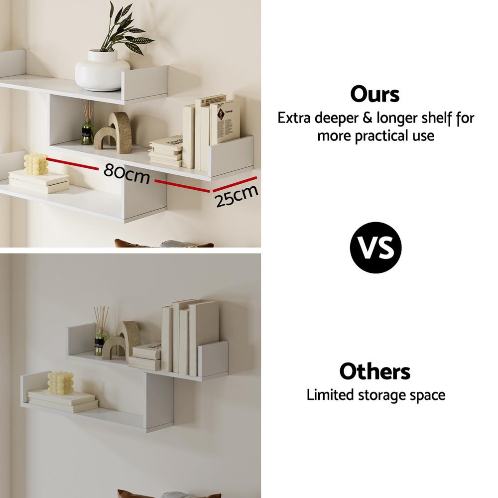 Floating Wall Shelf 3 Tier White - Furniture > Living Room > Bookcases & Shelves - Rivercity House & Home Co. (ABN 18 642 972 209) - Affordable Modern Furniture Australia