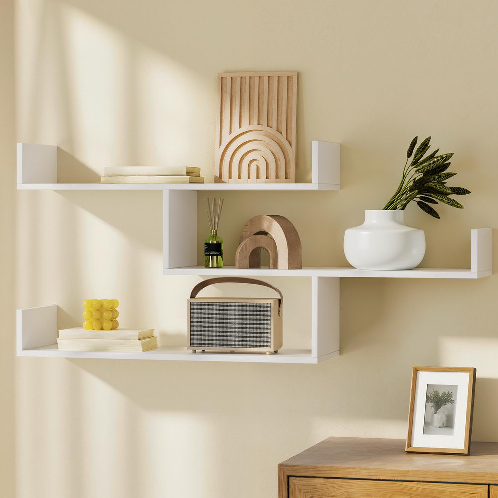 Floating Wall Shelf 3 Tier White - Furniture > Living Room > Bookcases & Shelves - Rivercity House & Home Co. (ABN 18 642 972 209) - Affordable Modern Furniture Australia
