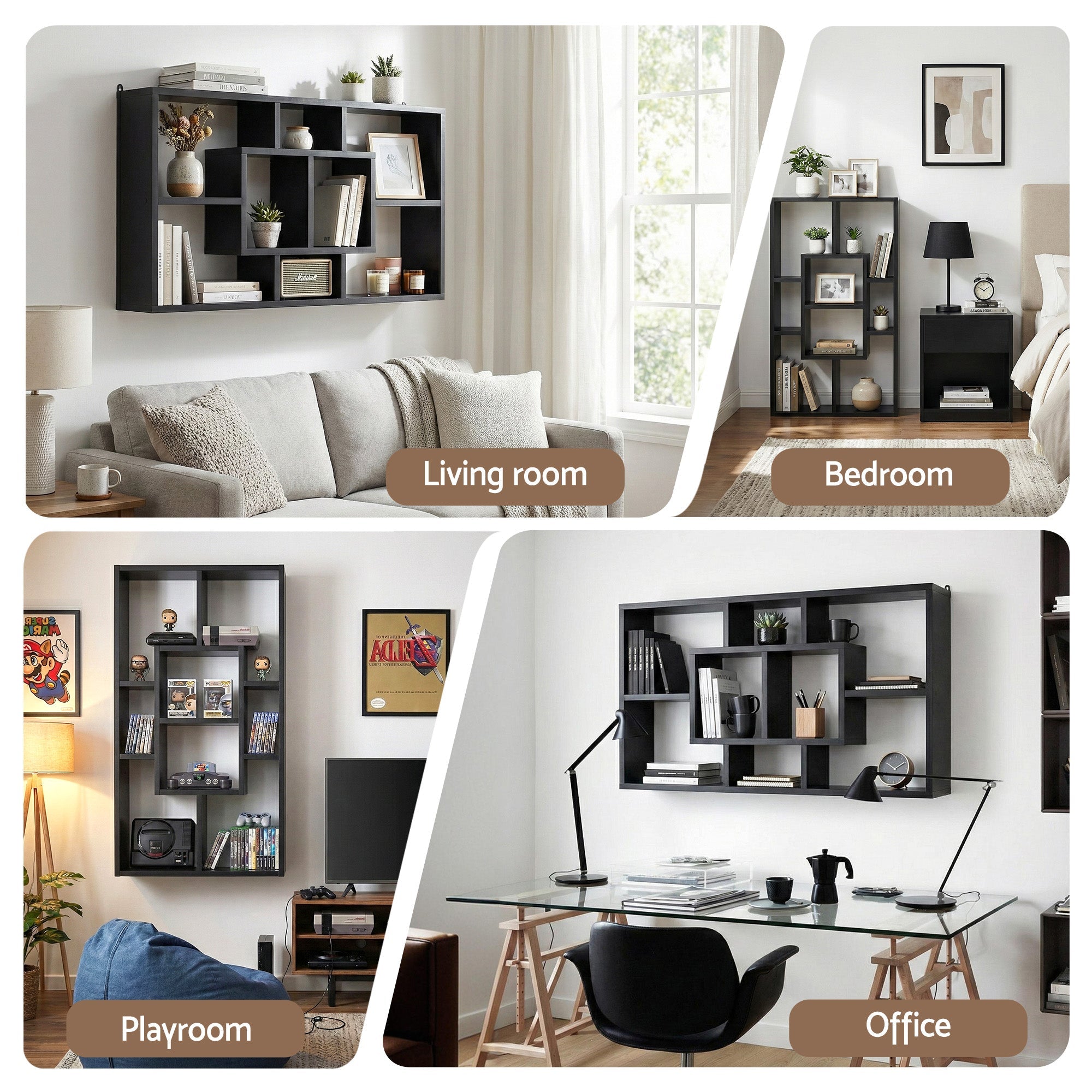 Floating Wall Shelves Bookshelf Black - Furniture > Living Room > Bookcases & Shelves - Rivercity House & Home Co. (ABN 18 642 972 209) - Affordable Modern Furniture Australia
