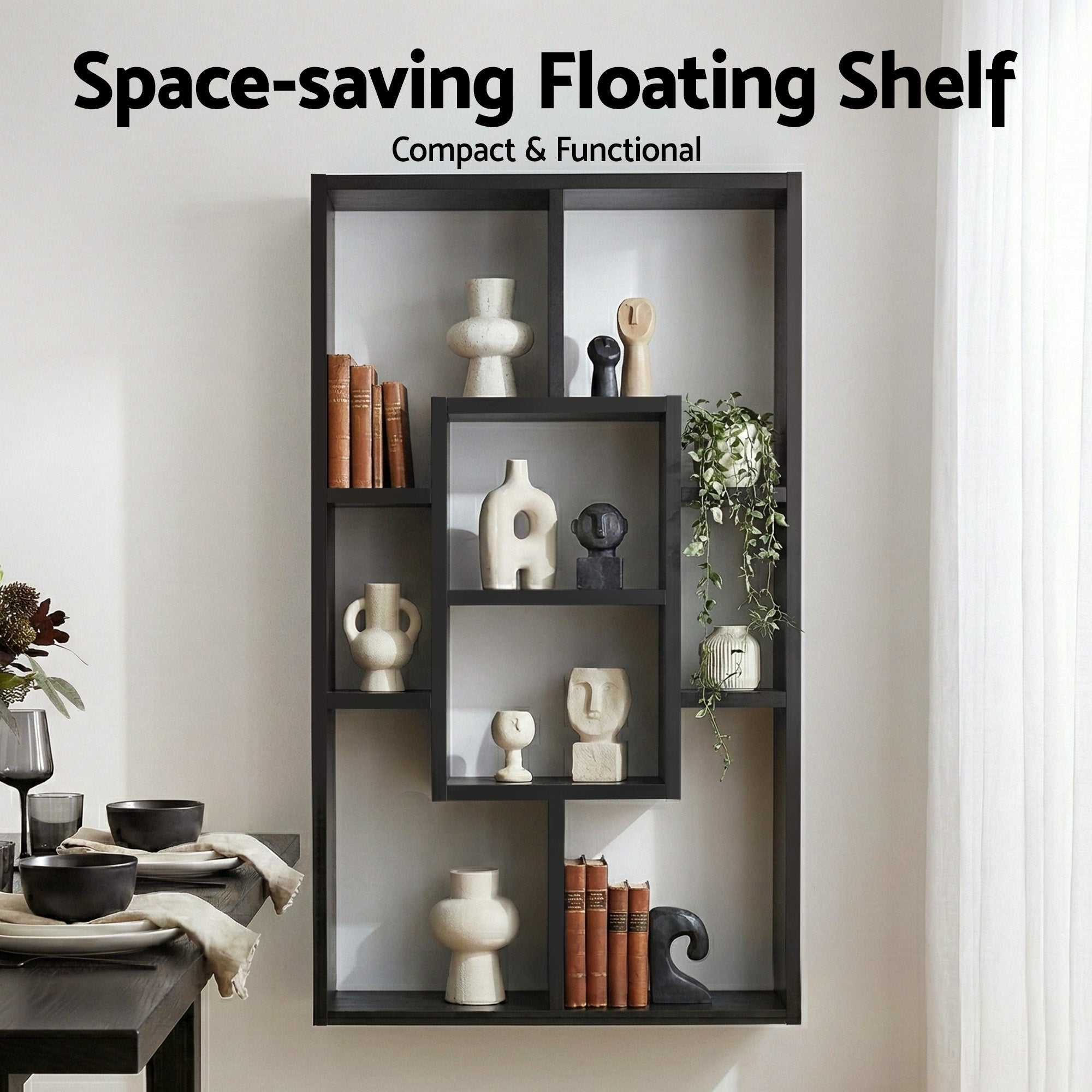 Floating Wall Shelves Bookshelf Black - Furniture > Living Room > Bookcases & Shelves - Rivercity House & Home Co. (ABN 18 642 972 209) - Affordable Modern Furniture Australia