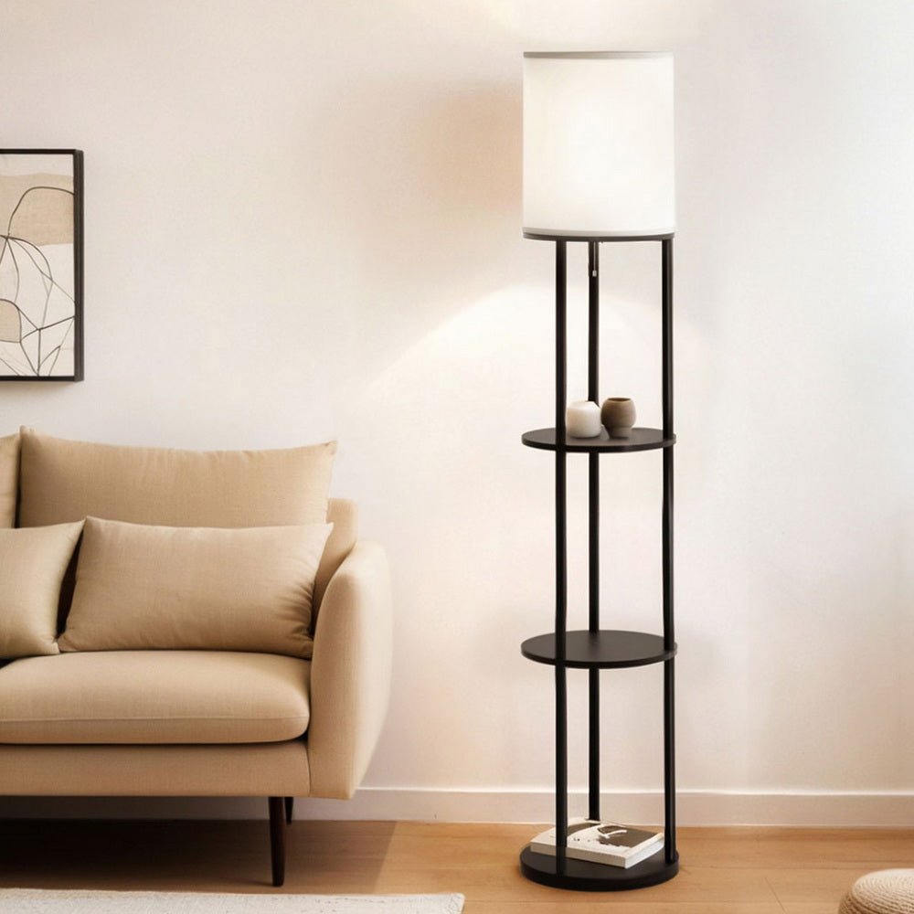 Floor Lamp 3 Tier Shelf Storage LED Light Stand Home Room Vintage Round - Home & Garden > Lighting > Floor Lamps - Rivercity House & Home Co. (ABN 18 642 972 209) - Affordable Modern Furniture Australia